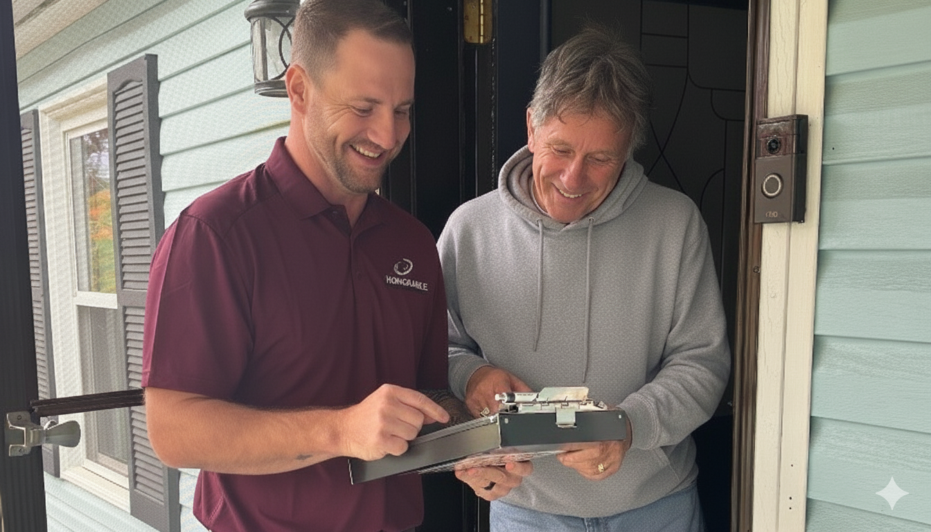 Satisfied customer with pest control professional