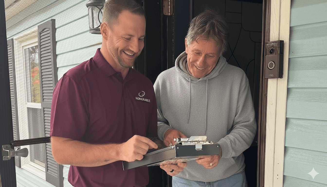 Satisfied customer with pest control professional