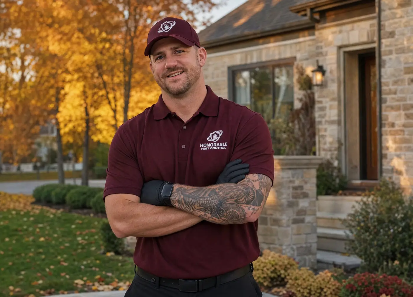 Nick Russler, owner of Honorable Pest Control, in front of a Southeast Michigan home